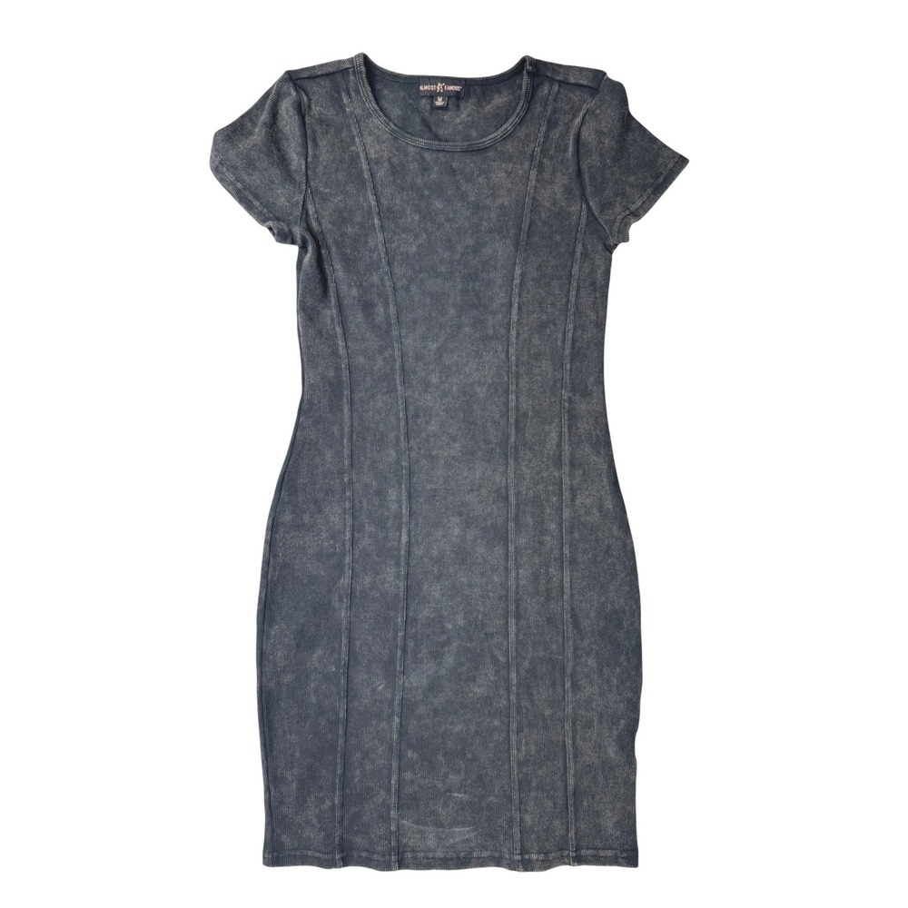 Almost Famous Womens Grey Acid Wash Ribbed Seamed Bodycon Mini Dress Size M